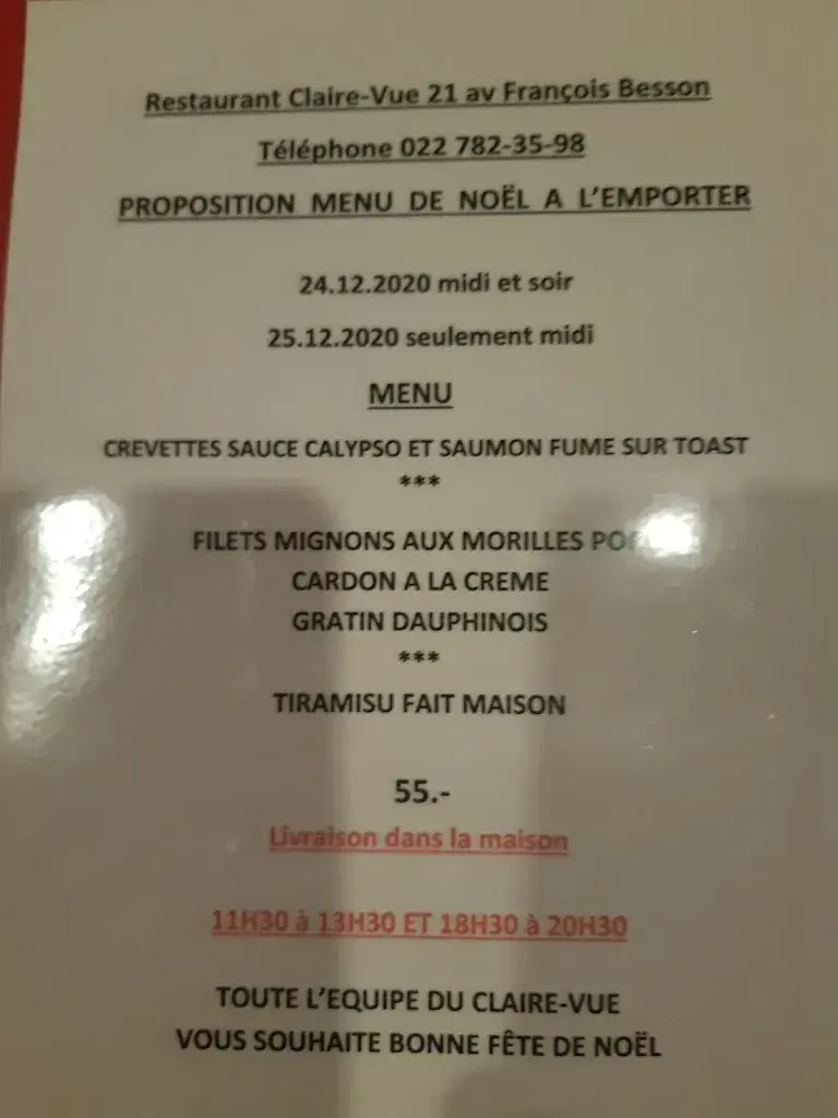 Restaurant/Pizzeria Le Claire Vue_Meyrin_menu_image_1