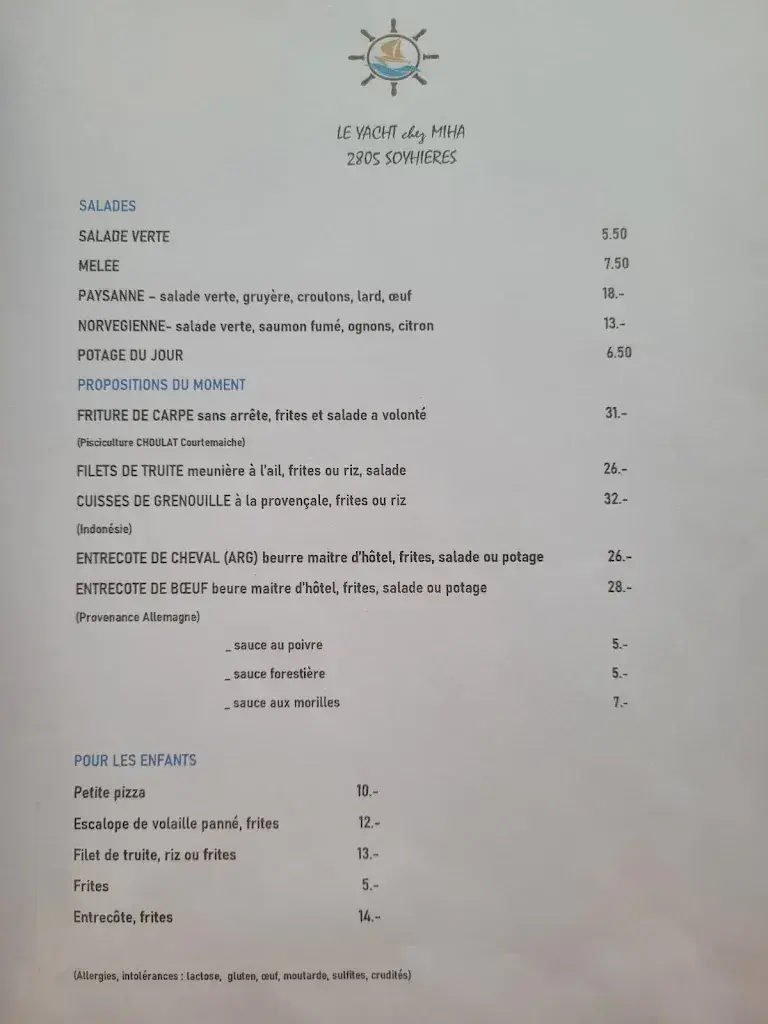 Menu_Restaurant Pizzeria Le Yacht chez Miha_Soyhières_image_2
