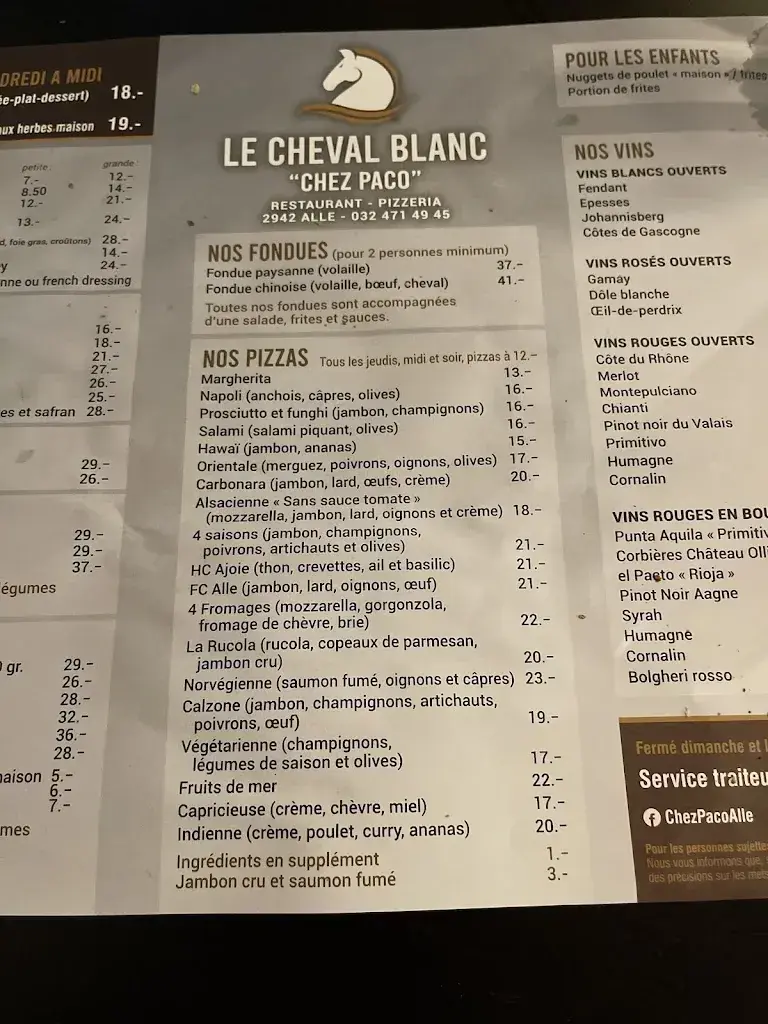 Le Cheval Blanc Chez Paco restaurant in Alle