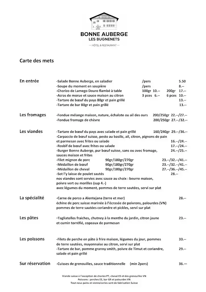 Menu_Bonne Auberge Les Bugnenets_Le Pâquier_image_3