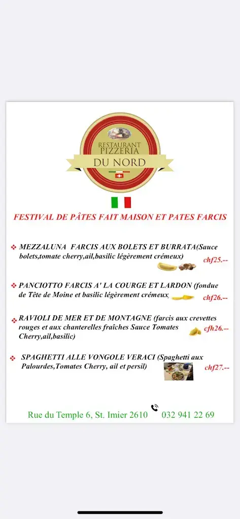 Menu_Pizzeria du Nord_Saint-Imier_image_2