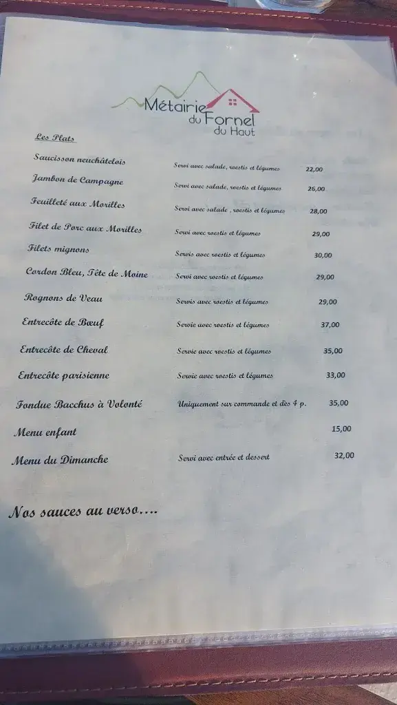 La Métairie du Fornel restaurant à Le Pâquier