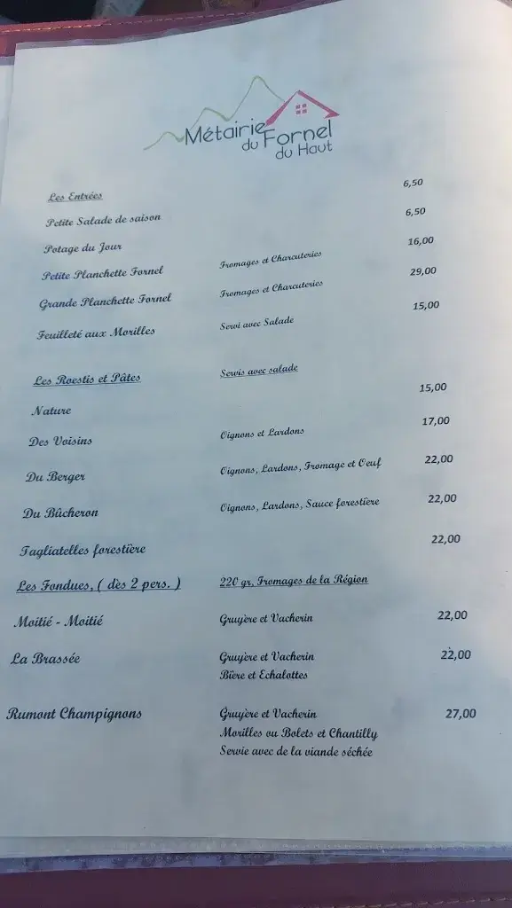 Menu_La Métairie du Fornel_Le Pâquier_image_3