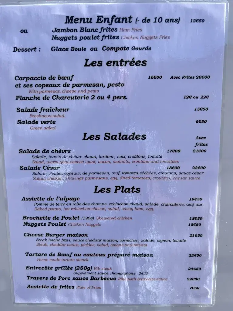 Menu_La Casa De L'ours_France_image_2
