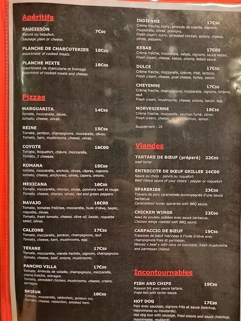 Menu_Cheyenne Café Bar/Restaurant_France_image_2