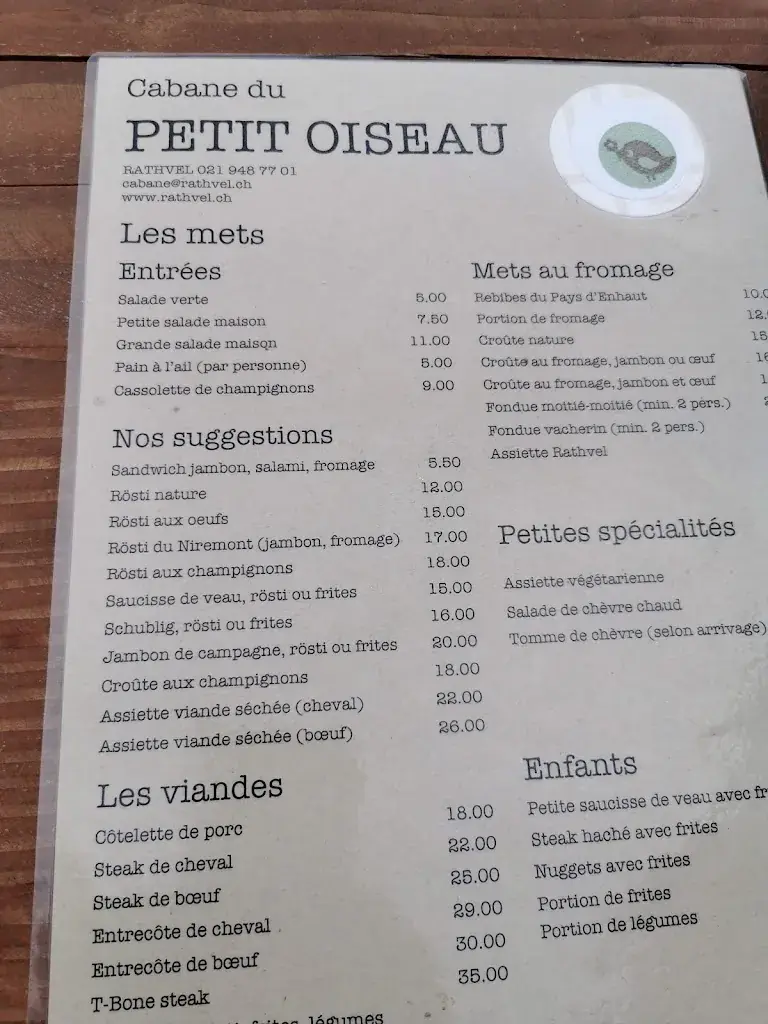 Menu_La Cabane du Petit Oiseau_Châtel-Saint-Denis_image_3