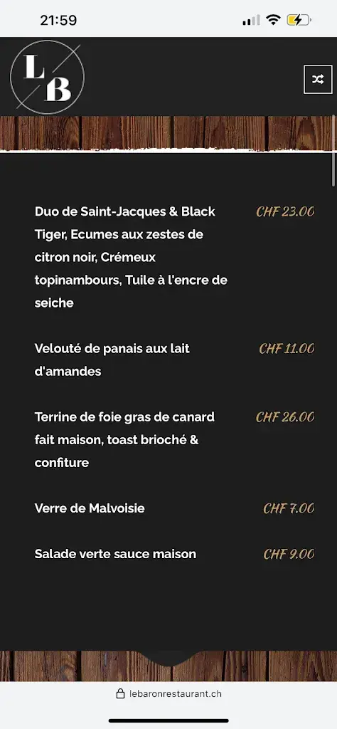Menu_Le Baron Restaurant_Val-de-Charmey_image_3