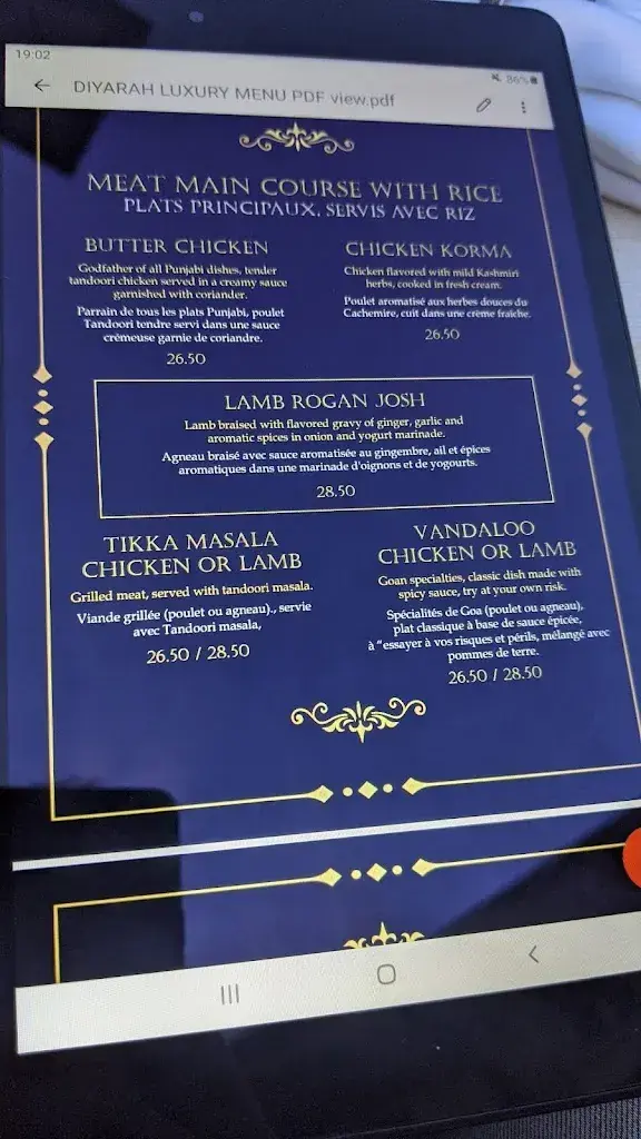 Menu_Restaurant GoldenIndia Freiburg/Fribourg 