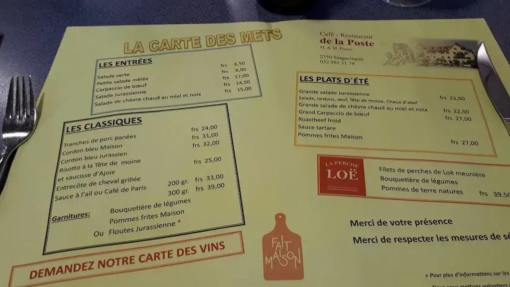Menü_Café Restaurant de la Poste_Saignelégier_Bild_2