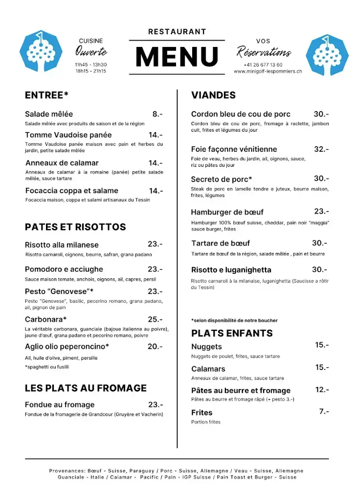 Menu_Restaurant et Minigolf des Pommiers_Cudrefin_image_1