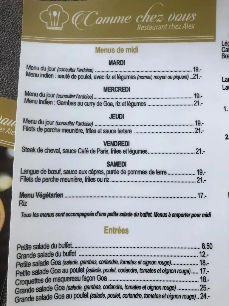 Menu_Restaurant Comme chez vous chez Alex_St Blaise_image_4