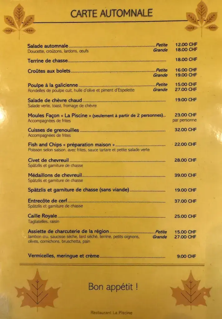 Menu_Restaurant La Piscine (anciennement La Lagune)_Le Landeron_image_3