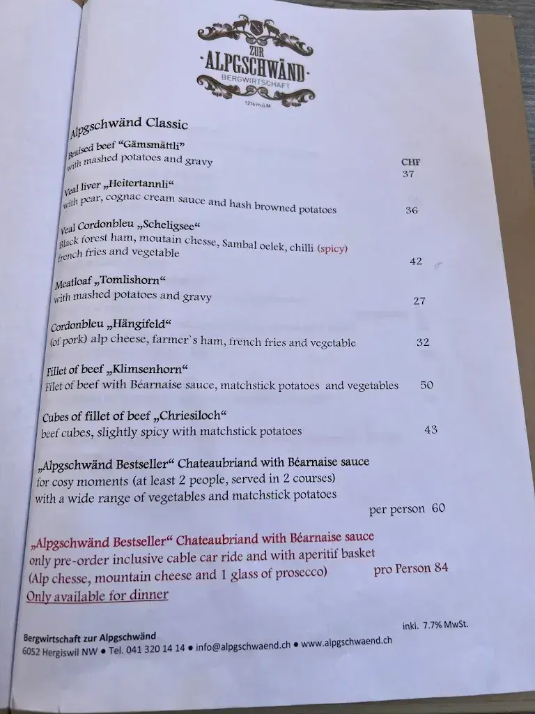 Bergwirtschaft zur Alpgschwänd restaurant à Hergiswil