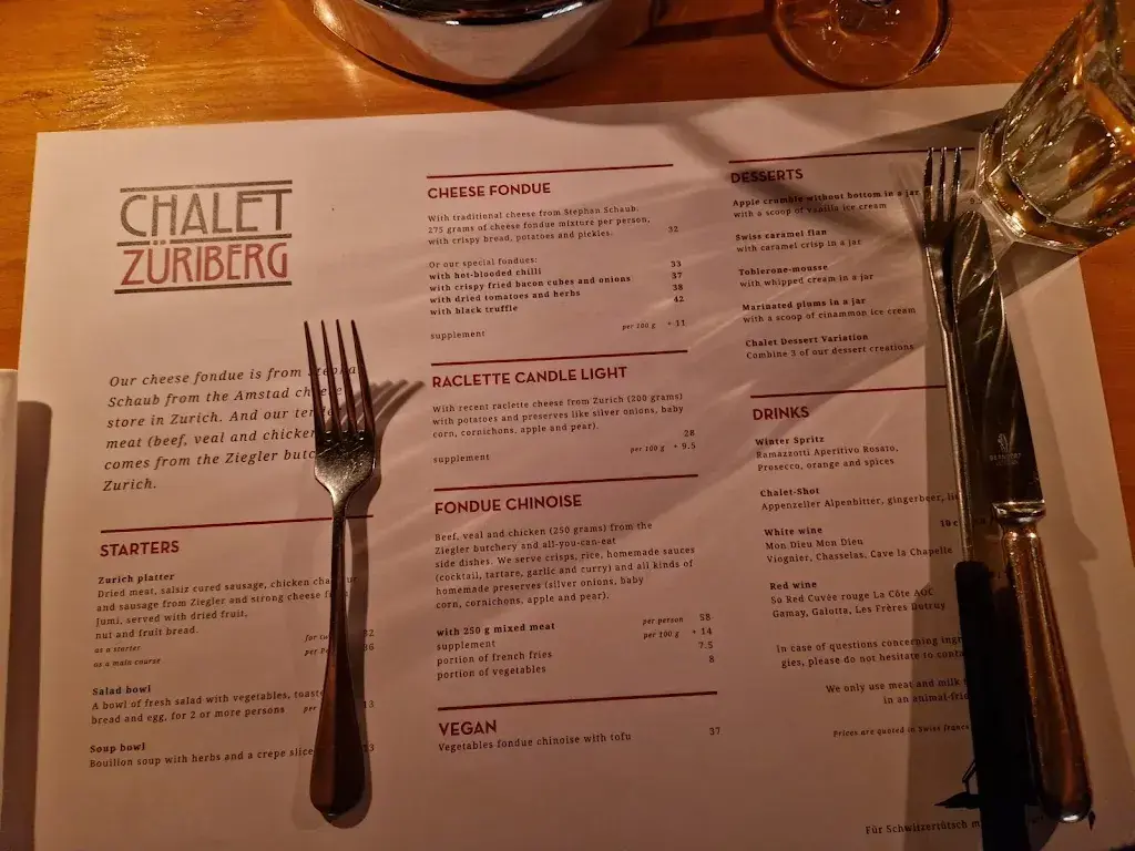 Menu_Chalet Züriberg_Zürich_immagine_2