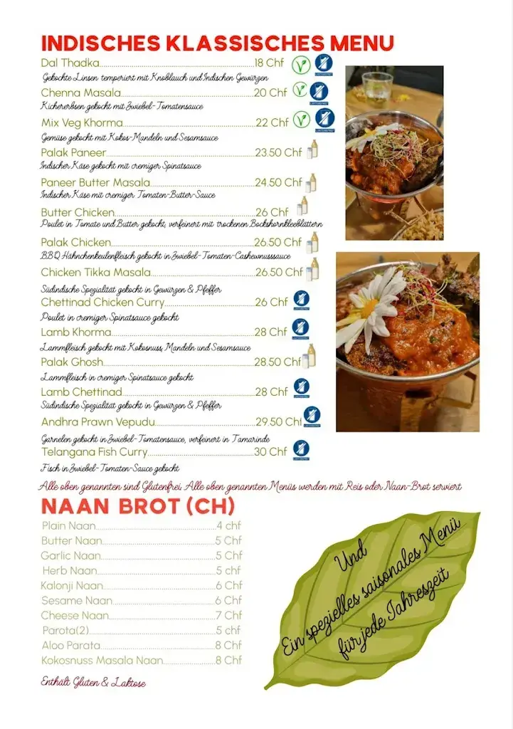 Menü_Indian restaurant south , Abi's Aroma Avenue_Interlaken_Bild_2