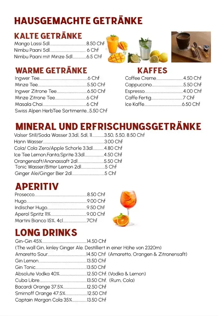 Menü_Indian restaurant south , Abi's Aroma Avenue_Interlaken_Bild_4