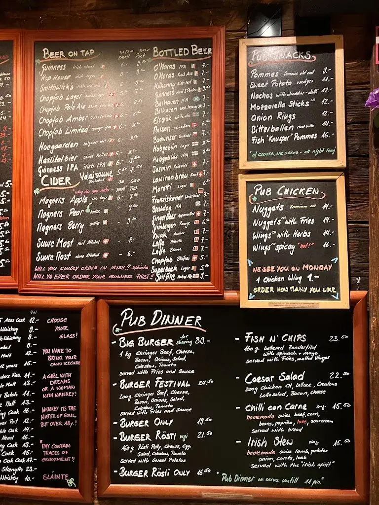 Menu_The Green Harp_Meiringen_image_2