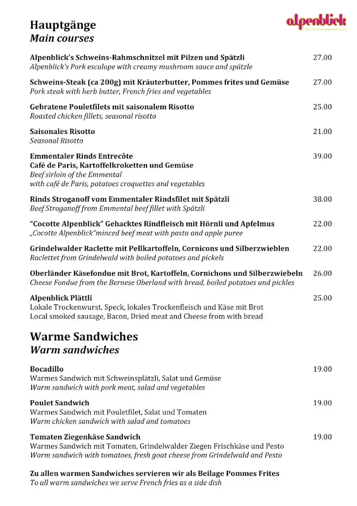 Restaurant Alpenblick Grindelwald restaurant à Grindelwald