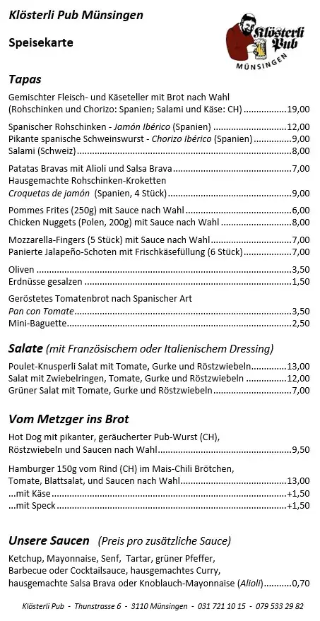 Menu_Klösterli Pub_Münsingen_image_1