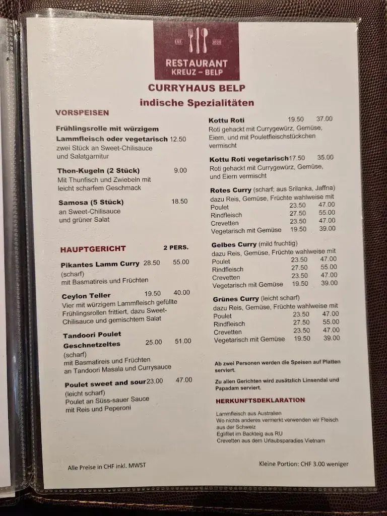 Menu_Restaurant Kreuz Belp_Belp_image_2