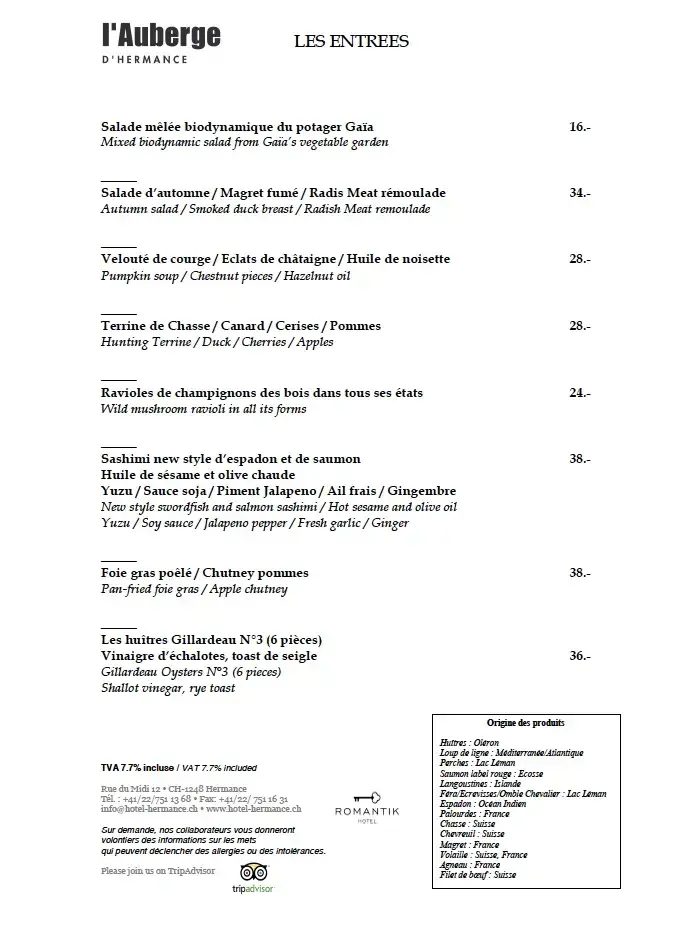 Menu_L'Auberge d'Hermance - Romantik Hotel & Restaurant_Hermance_image_4