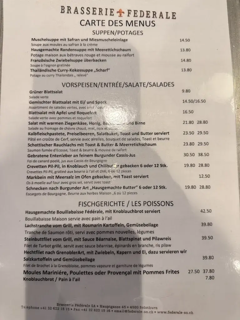 Menu_Brasserie Fédérale_Solothurn_image_1