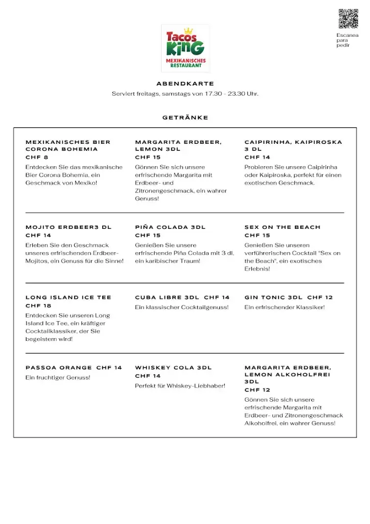 Menu_TACOS KING - Mexican Restaurant Bern - Belp_Belp_image_2