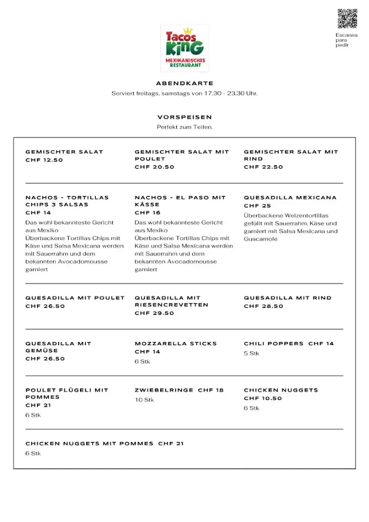 Menu_TACOS KING - Mexican Restaurant Bern - Belp_Belp_image_3