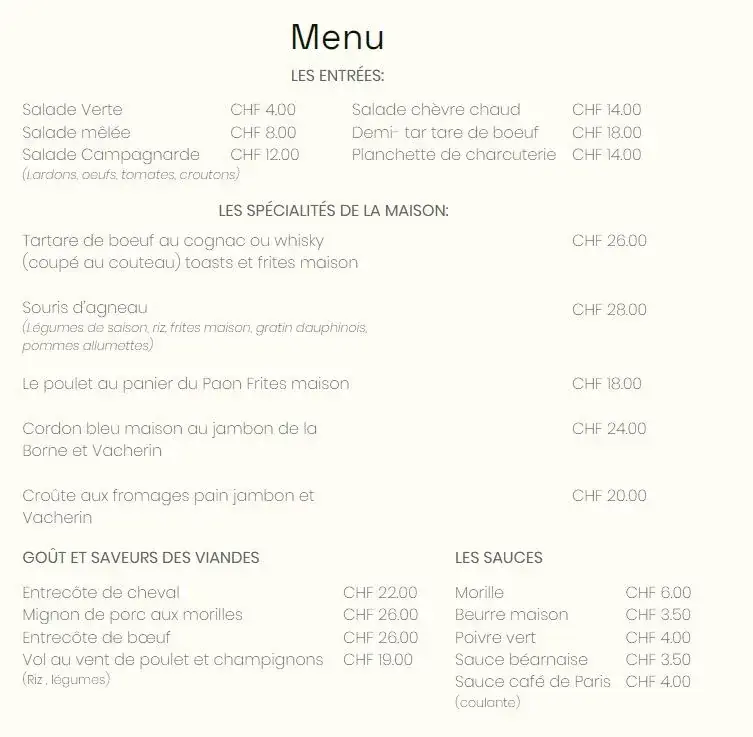 Menu_Restaurant Fribourg - Café du Paon_Fribourg_image_1