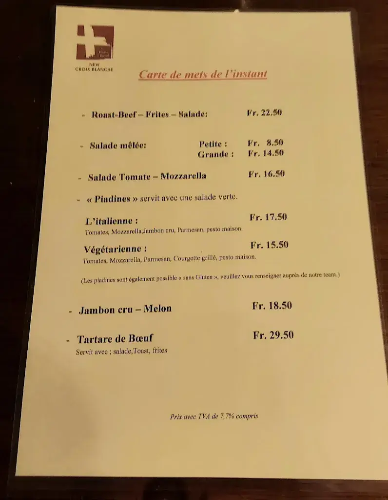 Menu_New Croix-Blanche Restaurant_La Neuveville_image_1