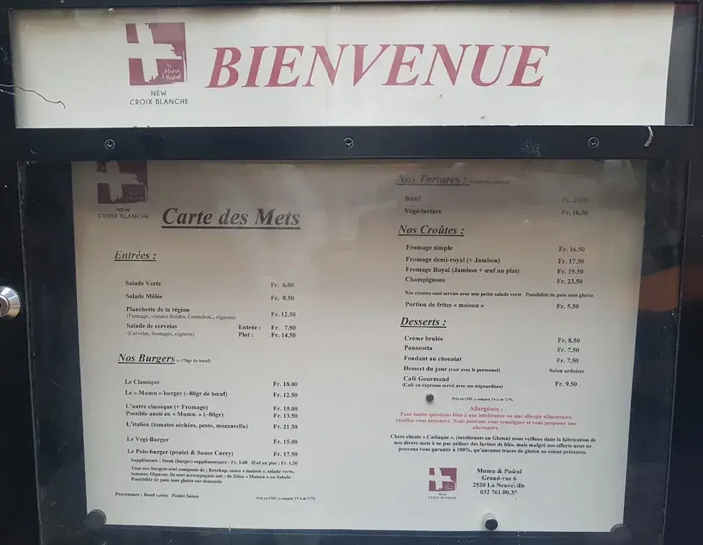 Menu_New Croix-Blanche Restaurant_La Neuveville_image_2