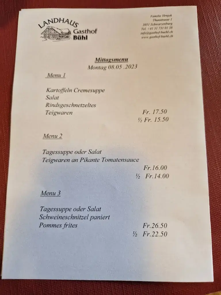 Gasthof Bühl restaurant in Schwarzenburg