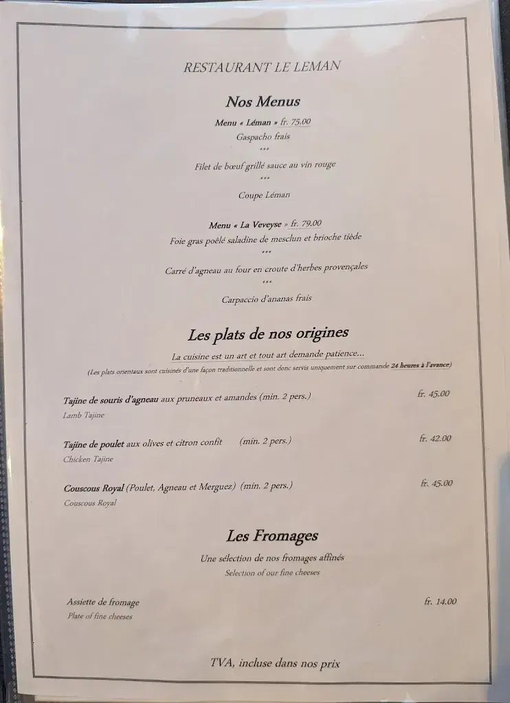 Menu_RESTAURANT LE LEMAN_Vevey_image_1