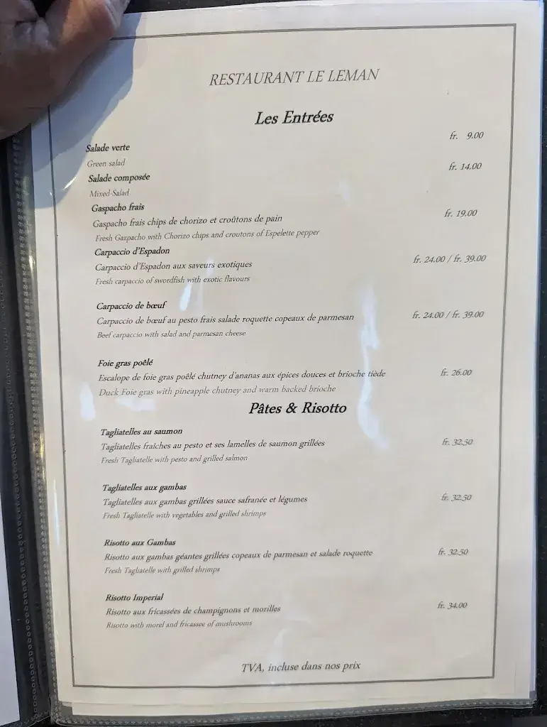 Menu_RESTAURANT LE LEMAN_Vevey_image_2