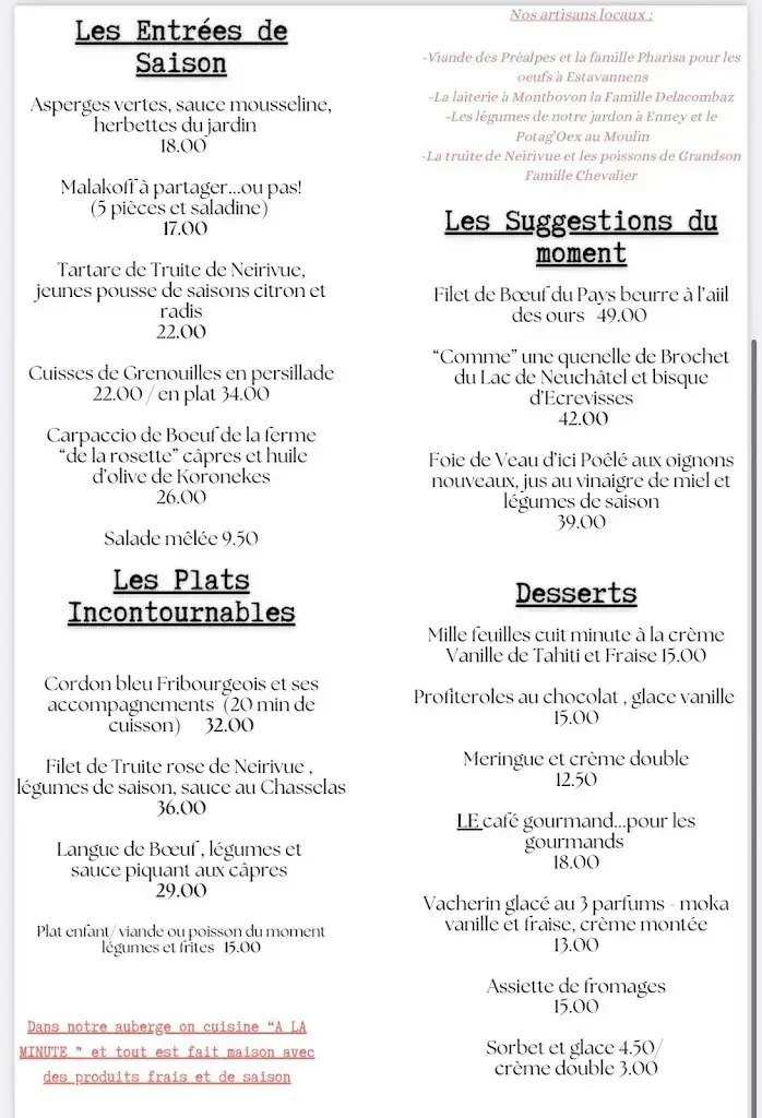 Menu_Auberge La Couronne Enney_Enney_immagine_1