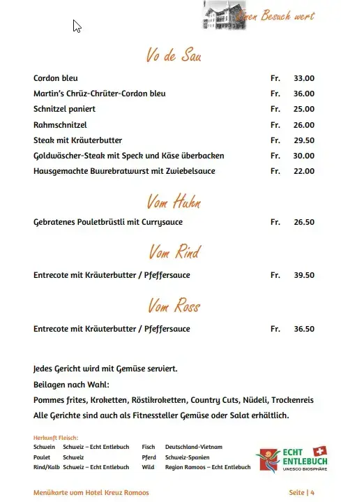 Hotel Kreuz Romoos Restaurant in Romoos