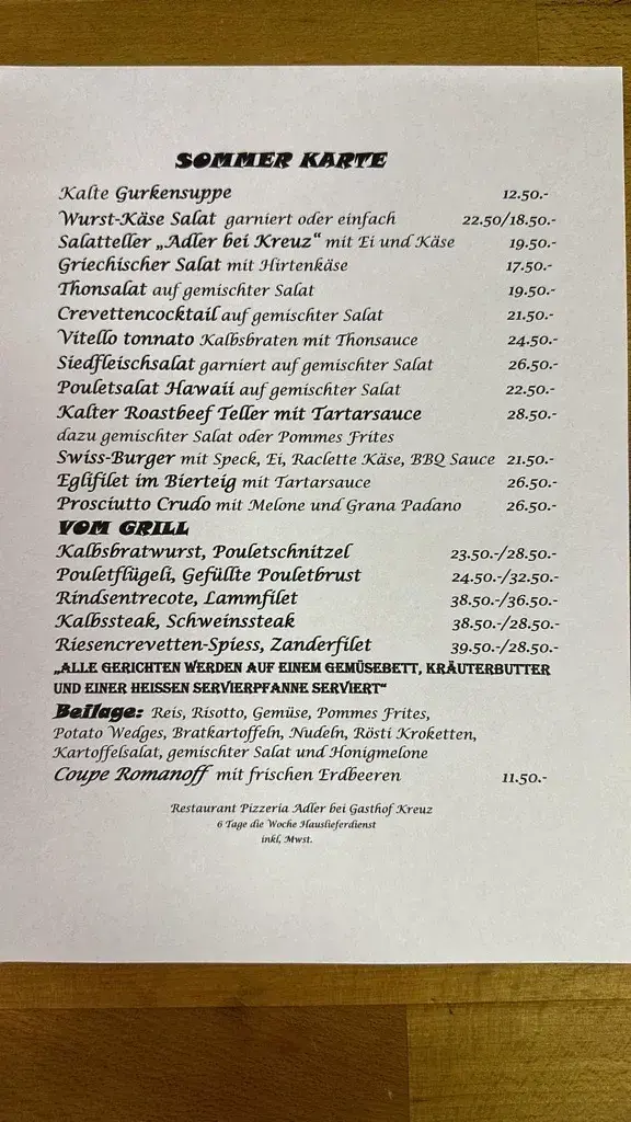 Adler Restaurant Pizzeria bei Gasthof Kreuz restaurant in Aesch