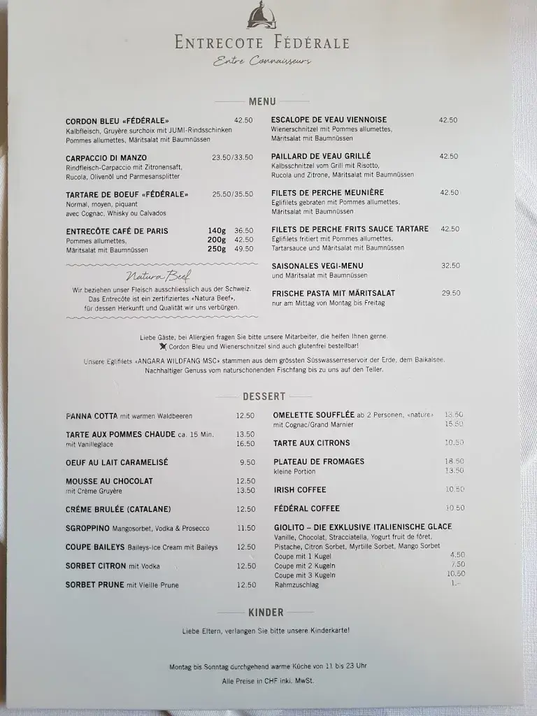 Entrecôte Fédérale restaurant in Bern