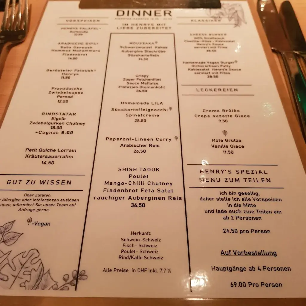 Menu_Henry's Restaurant Ihre Eventlocation_Zug_immagine_2