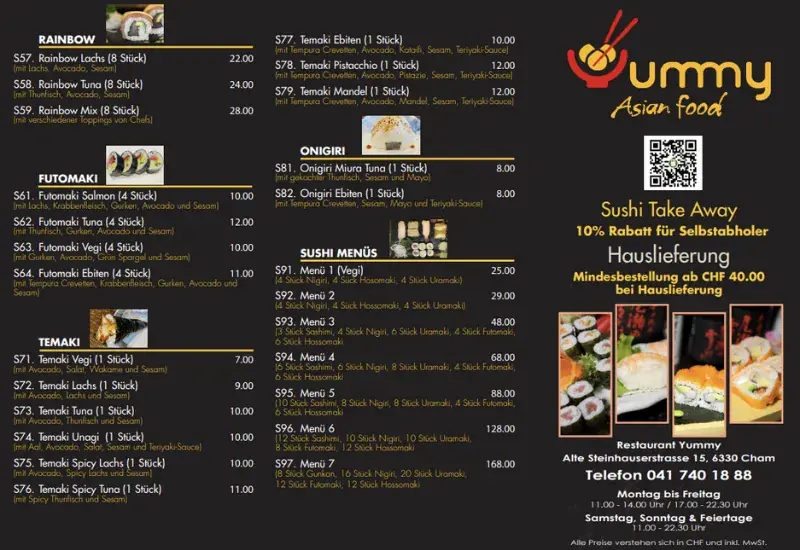 Menu_Yummy Asia Restaurant Cham Zug_CH邮政编码: 6330_image_2