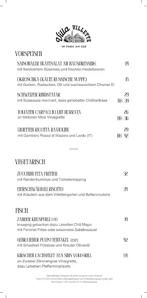 Villa Villette restaurant à Cham