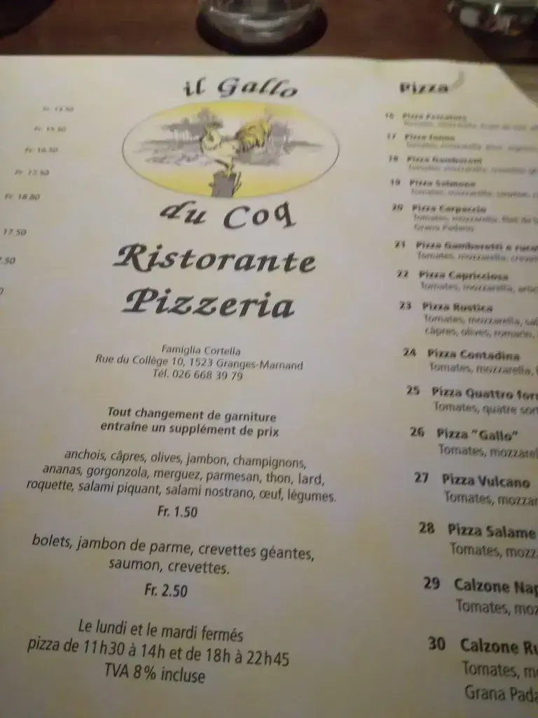 Menu_Il Gallo, du Coq Ristorante Pizzeria_Granges-près-Marnand_image_2