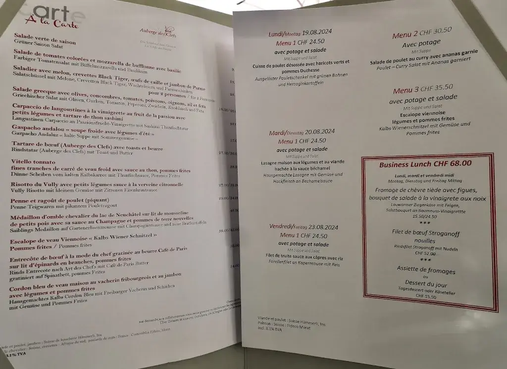 Auberge des Clefs restaurant à Lugnorre