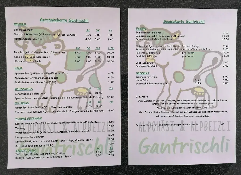 Menu_Glauser's Gantrischli_Schwarzsee-Bad_immagine_1