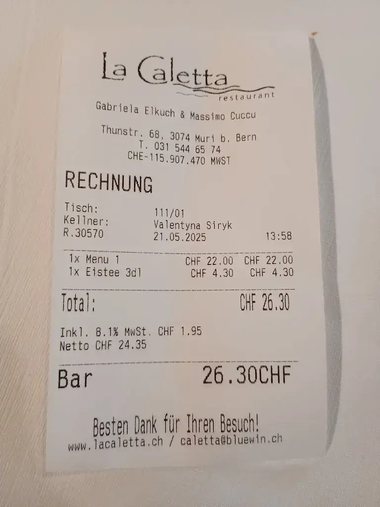 Stevche Tosev_Restaurant La Caletta_Muri bei Bern_recensione