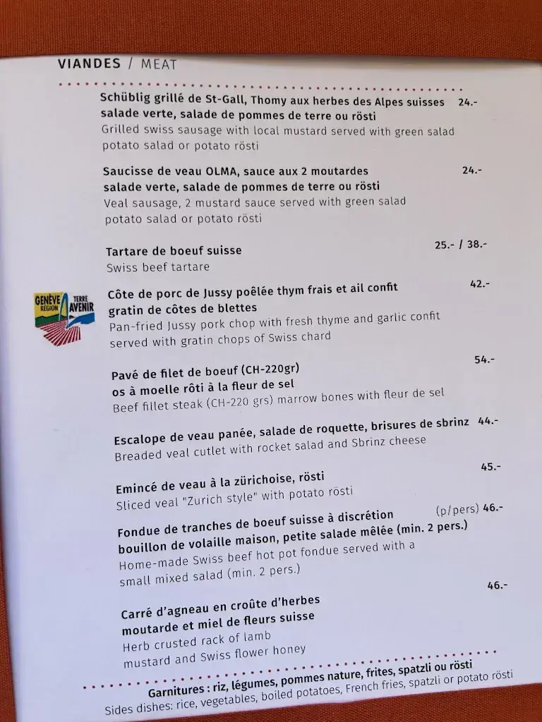 Menu_Restaurant Les Armures_Genève_image_1