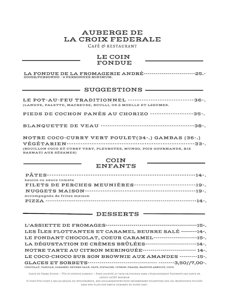 Auberge de la Croix Fédérale restaurant à Villars-sous-Yens