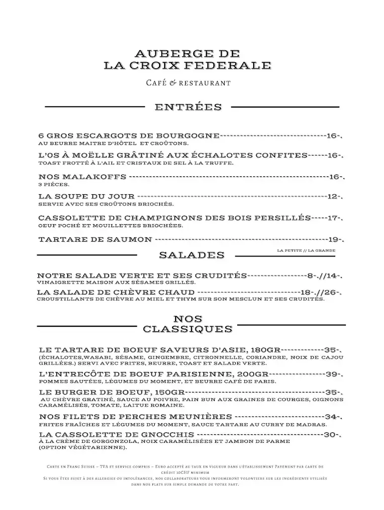 Menu_Auberge de la Croix Fédérale_Villars-sous-Yens_image_2