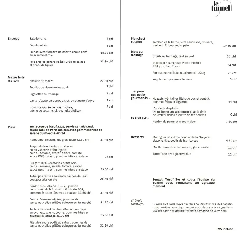 Menu_Café Restaurant Le Tunnel_Fribourg_image_1