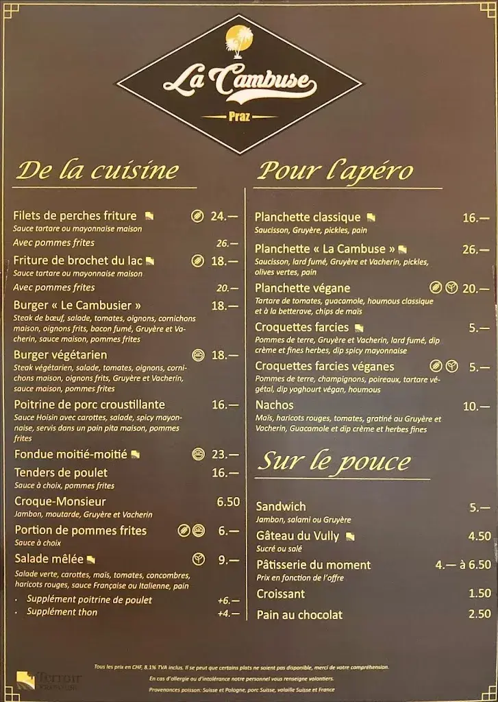 La Cambuse restaurant à Praz (Vully)